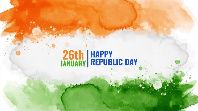 Happy Republic Day 26 January Text Animation on Watercolor Background