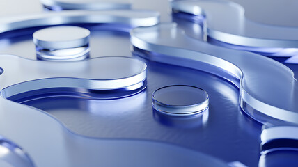 Abstract blue glass ui elements with smooth curves and reflective surfaces