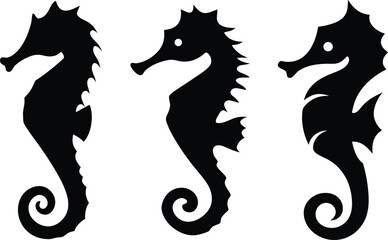 black seahorse silhouettes collection. vector illustration for sea life animal marine biology design element