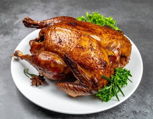 Roast Duck with Crispy Skin and Herbs for Premium Poultry Food Object and Gourmet Cuisine