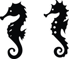 Seahorses silhouette on transparent background. which is a marine animal known for its unique shape and curled tail. Vector clipart illustration design.