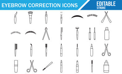 Obraz premium Cosmetic eyebrow correction vector bundle, tools and products for makeup professionals