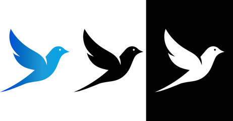 Modern Minimalist Bird Vector Icon in Flight – Elegant Teal, Colorful & Black and White Design
