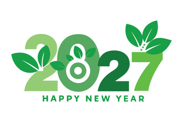 Happy New Year 2027 Nature Theme Eco Green Minimalist Design