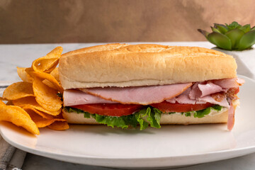 ham sub  with  barbecue potato chips