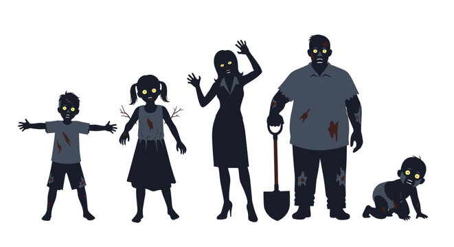 Spooky zombie family poses for Halloween party or horror theme
