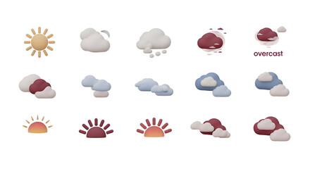 Collection of weather icons isolated on transparent background