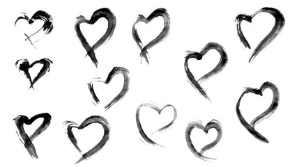 Brushstroke hearts in various sizes and styles creating an artistic expression of love and emotion