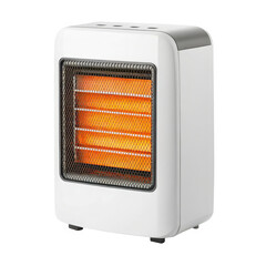White electric fan heater with glowing heating elements isolated on transparent background