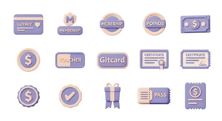 Collection of loyalty program and gift icons isolated on transparent background