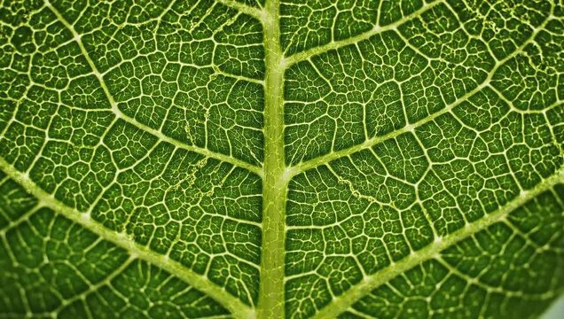 Intricate green leaf vein structure revealed in vibrant macro detail, showcasing natural cellular patterns and organic design for scientific or artistic projects