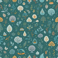 Colorful Botanical Elements in a Seamless Design for Graphic Use