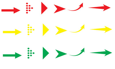 Fototapeta premium A arrow icon vector set with color red, yellow and green .