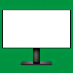 Modern computer monitor with a blank white screen on a green background