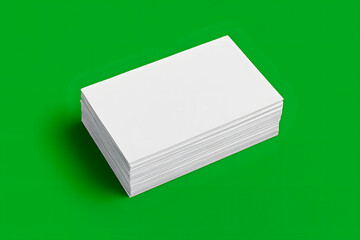 Stack of blank white business cards on a green background