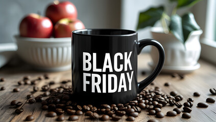 black Friday cup of coffee with beans