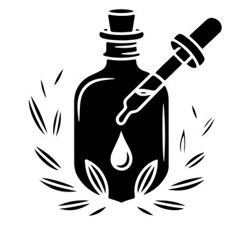 Mystical potion bottle with dropper and magical aura for alchemy and elixir creation isolated on transparent background