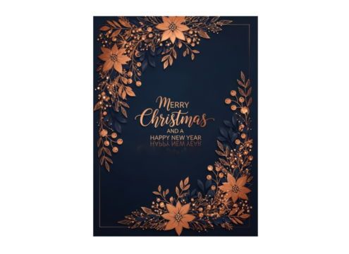Merry christmas and a happy new year greeting card with floral decoration isolated on transparent background