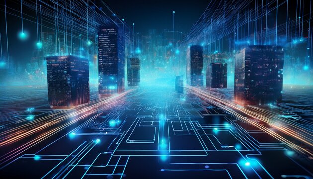 smart contract execution visualized in a futuristic blockchain based business ecosystem