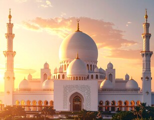 Islamic mosque glowing in evening light