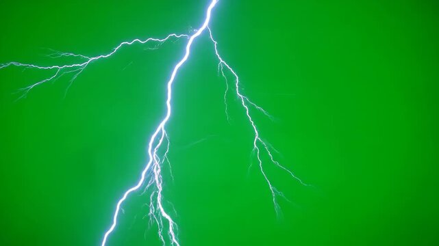Multiple small lightning bolts striking randomly in extreme slow motion on a green screen atmospheric, sudden, storm