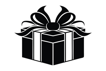 Black silhouette of a gift box adorned with a beautiful ribbon and bow present