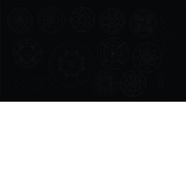 Line art vector of geometric mandala designs on dark background