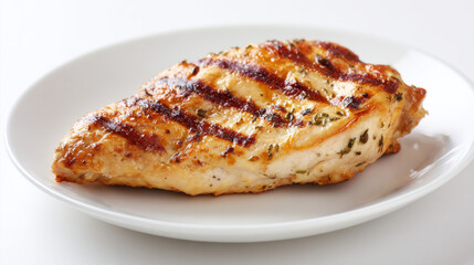Gegrilltes Hähnchenbrustfilet mit Kräutern auf weißem Teller