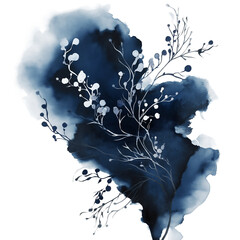 Hand Painted Blue Watercolor Splash with Vine Pattern