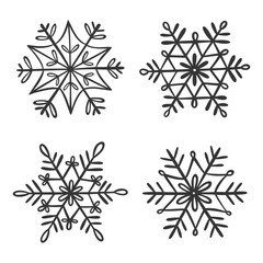 Snowflakes doodles set. Winter hand-drawn illustration in silhouette style. Vector design elements