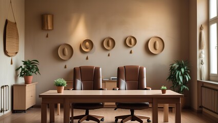 Fototapeta premium Executive Office with Certificates and Green Plant - Modern Office Design