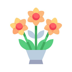 Stylized flat flowers in a pot, minimalist design against a black background.