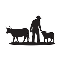 Black silhouette vector illustration of farm animals, including a cow and pig, for logo design