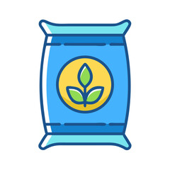 Bag of fertilizer with green leaves icon isolated on black background