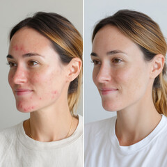 Fototapeta premium Skin transformation before and after treatment showcasing improvement in complexion clarity