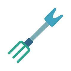 Stylized flat vector garden fork and spade on a clean black background