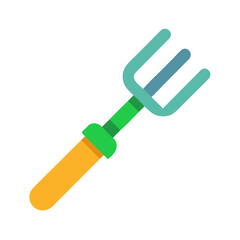 Stylized Gardening Fork with Yellow Handle and Teal Prongs on Black Background