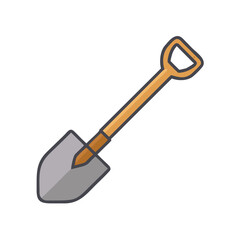 A flat design illustration of a shovel on a solid black background