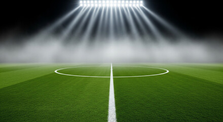 Obraz premium Illuminated soccer field at night bright stadium lights shining down perfect for sports and competition themes