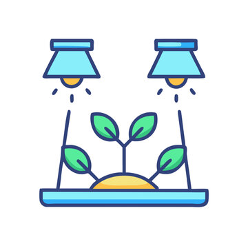 growing plant under lights, colorful icon clip art preview