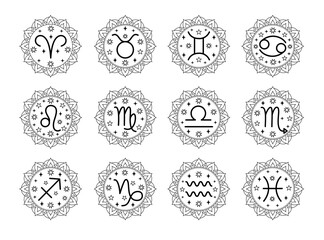 Collection of zodiac signs in line art style