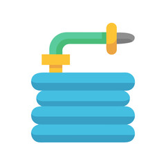 Rolled garden hose flat vector illustration with nozzle on a black background