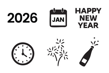 Naklejka premium Happy New Year Icon Set Vector