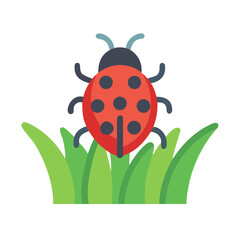 Cartoon ladybug on green grass illustration isolated on black background