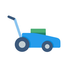 Stylized flat vector illustration of a lawn mower on a black background