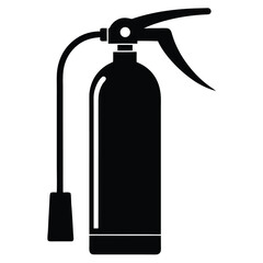 Black solid silhouette showcases a full fire extinguisher device on a stark white backdrop