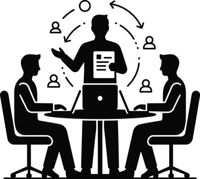 Modern Silhouette Vector of Small Group Collaboration at Table