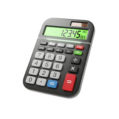 3d illustration of calculator with green display isolated on transparent background