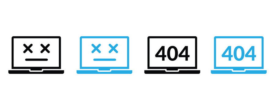 Laptop displays 404 error message, Troubleshooting IT issues online with 404 error message and computer crash icon, Computer tech problem on transparent background