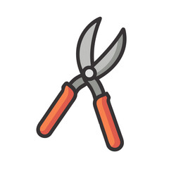 Isolated gardening shears with gray blades and orange handles against a black background